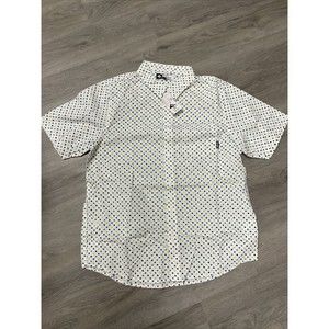 LRG WHITE MULTICOLOR DOTS SHORT SLEEVE COLLAR SHIRT SIZE MEDIUM MENS SHIRT NEW